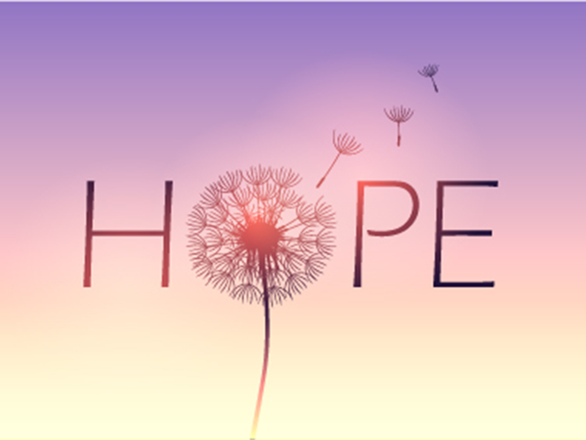hope with peaceful color background and dandelion blowing in the wind