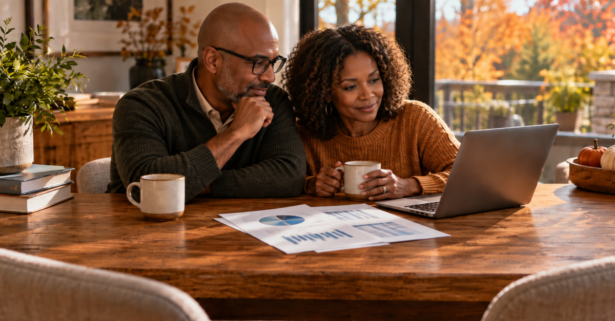 A couple reviewing information on a laptop